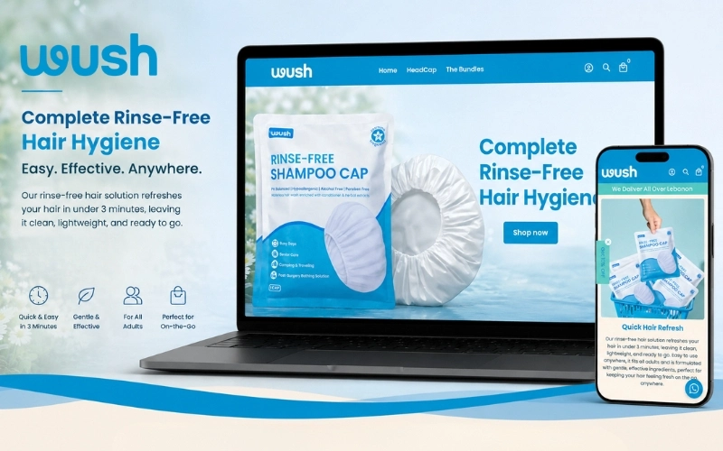 WUSH: Rinse Free Shampoo Full Brand Development and eCommerce Ecosystem